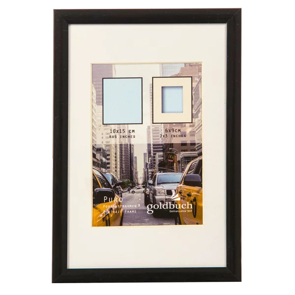 Kunststoff Bilderrahmen Puro mit Passepartout 10x15 cm (6x9 cm) | schwarz | Normalglas (2 mm)