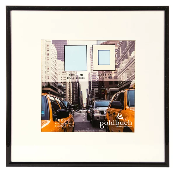 Kunststoff-Bilderrahmen Puro mit Passepartout 30x30 cm (18x18 cm) | schwarz | Normalglas (2 mm)