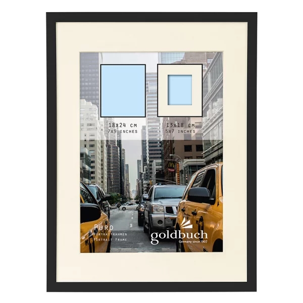 Kunststoff Bilderrahmen Puro mit Passepartout 18x24 cm (13x18 cm) | schwarz | Normalglas (2 mm)