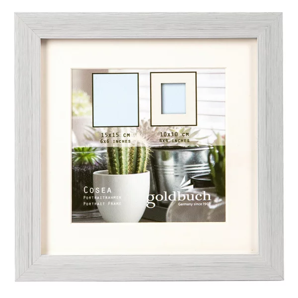 Kunststoff Bilderrahmen Cosea mit Passepartout 15x15 cm (10x10 cm) | grau | Normalglas (2 mm)
