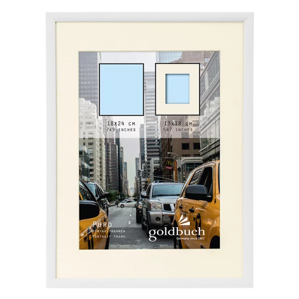 Kunststoff Bilderrahmen Puro mit Passepartout 18x24 cm (13x18 cm) | weiß | Normalglas (2 mm)
