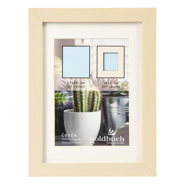 Kunststoff-Bilderrahmen Cosea mit Passepartout 13x18 cm (9x13 cm) | beige | Normalglas (2 mm)