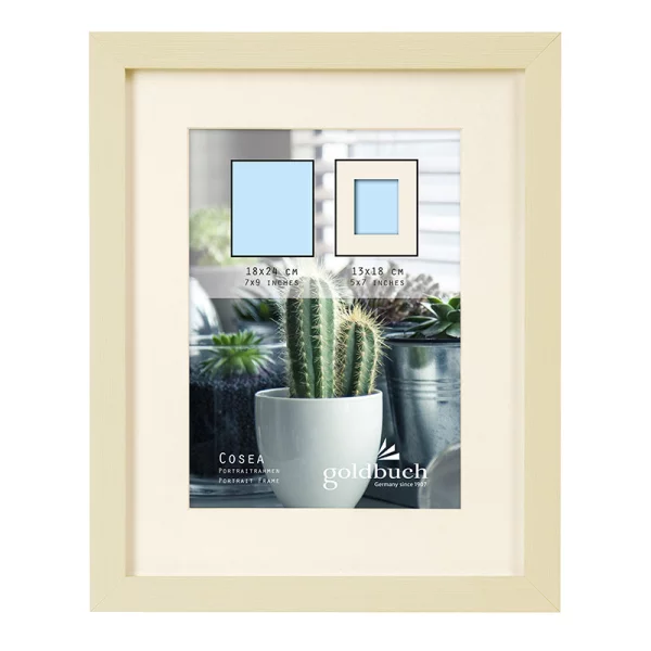 Kunststoff-Bilderrahmen Cosea mit Passepartout 18x24 cm (13x18 cm) | beige | Normalglas (2 mm)