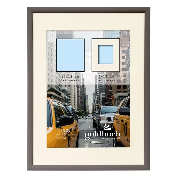 Kunststoff-Bilderrahmen Puro mit Passepartout 13x18 cm (9x13 cm) | grau | Normalglas (2 mm)