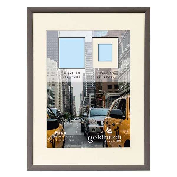 Kunststoff Bilderrahmen Puro mit Passepartout 18x24 cm (13x18 cm) | grau | Normalglas (2 mm)