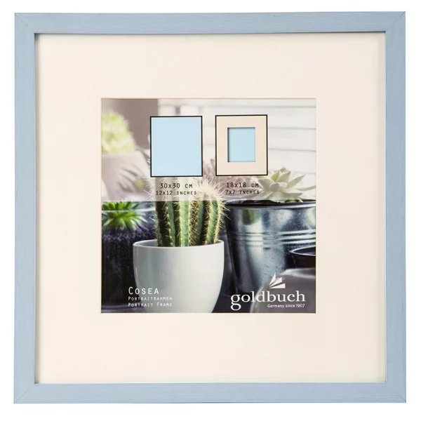 Kunststoff-Bilderrahmen Cosea mit Passepartout 30x30 cm (18x18 cm) | hellblau | Normalglas (2 mm)