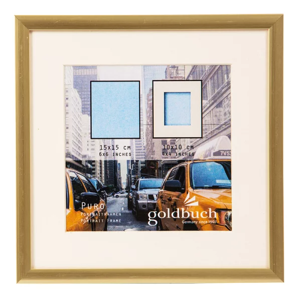 Kunststoff-Bilderrahmen Puro mit Passepartout 15x15 cm (10x10 cm) | gold | Normalglas (2 mm)