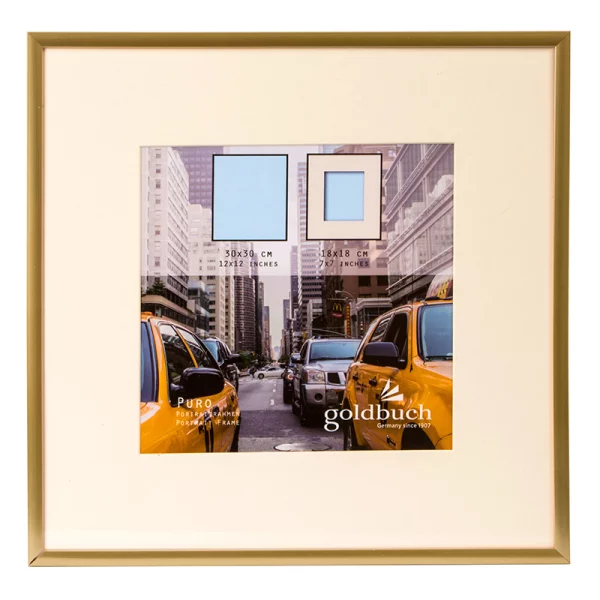Kunststoff-Bilderrahmen Puro mit Passepartout 30x30 cm (18x18 cm) | gold | Normalglas (2 mm)