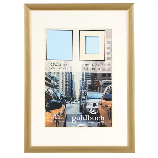 Kunststoff-Bilderrahmen Puro mit Passepartout 13x18 cm (9x13 cm) | gold | Normalglas (2 mm)