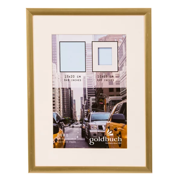 Kunststoff Bilderrahmen Puro mit Passepartout 15x20 cm (10x15 cm) | gold | Normalglas (2 mm)