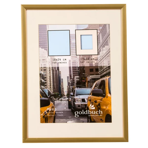 Kunststoff Bilderrahmen Puro mit Passepartout 18x24 cm (13x18 cm) | gold | Normalglas (2 mm)