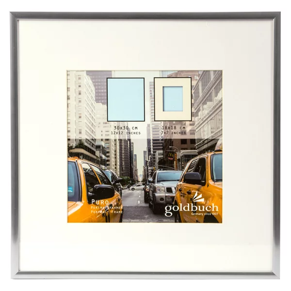 Kunststoff-Bilderrahmen Puro mit Passepartout 30x30 cm (18x18 cm) | silber | Normalglas (2 mm)