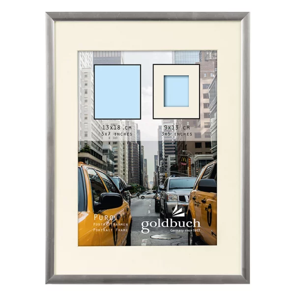 Kunststoff-Bilderrahmen Puro mit Passepartout 13x18 cm (9x13 cm) | silber | Normalglas (2 mm)
