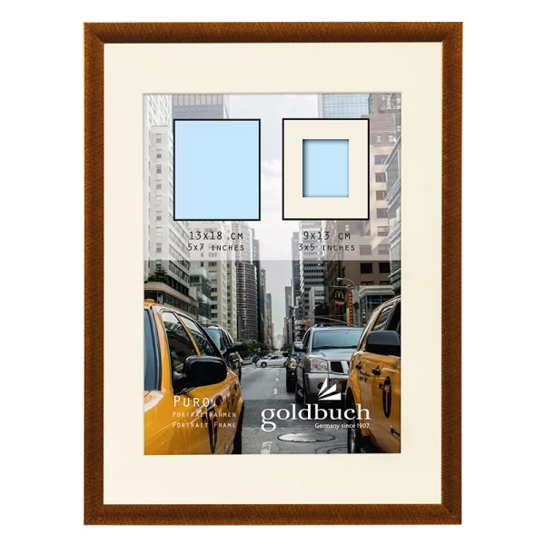 Kunststoff-Bilderrahmen Puro mit Passepartout 13x18 cm (9x13 cm) | bronze | Normalglas (2 mm)