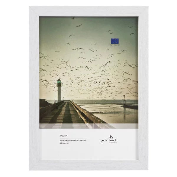 Holz Bilderrahmen Tallinn (MDF) 21x29,7 cm (DIN A4) | weiß | Normalglas (2 mm)