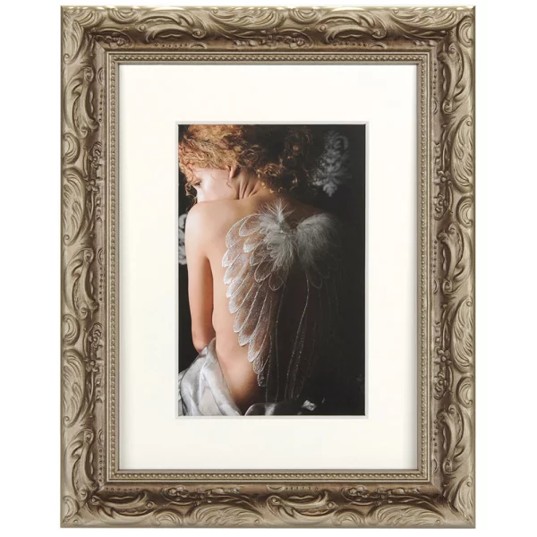 Holz-Bilderrahmen Chic Baroque mit Passepartout 18x24 cm (13x18 cm) | Champagner | Normalglas (2 mm)