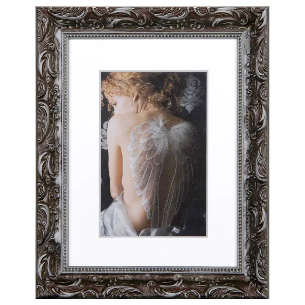 Holz-Bilderrahmen Chic Baroque mit Passepartout 30x40 cm (20x30 cm) | Grau | Normalglas (2 mm)