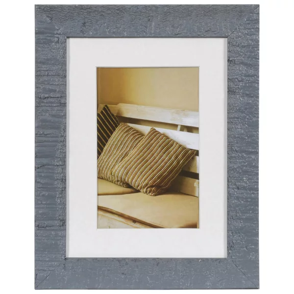 Holz Bilderrahmen Driftwood mit Passepartout 10x15 cm (7x10 cm) | Blau | Normalglas (2 mm)