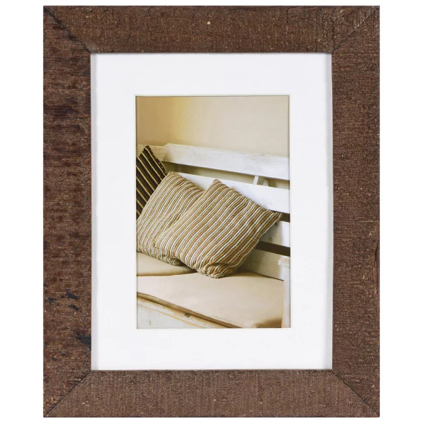 Holz Bilderrahmen Driftwood mit Passepartout 15x20 cm (10x15 cm) | Dunkelbraun | Normalglas (2 mm)