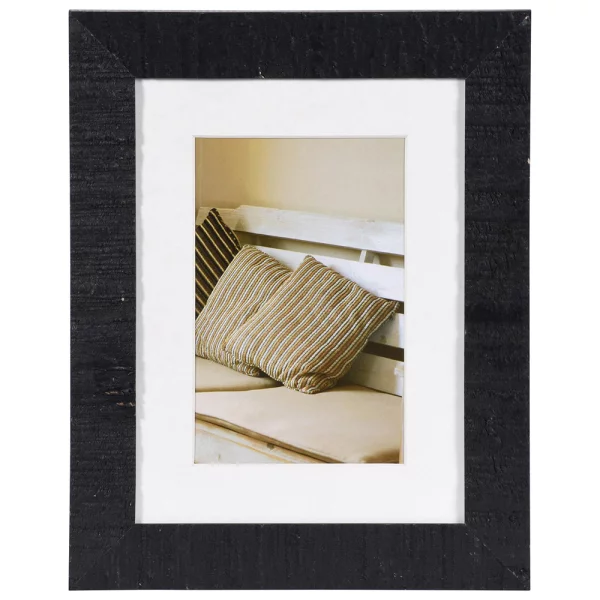 Holz Bilderrahmen Driftwood mit Passepartout 15x20 cm (10x15 cm) | Schwarz | Normalglas (2 mm)