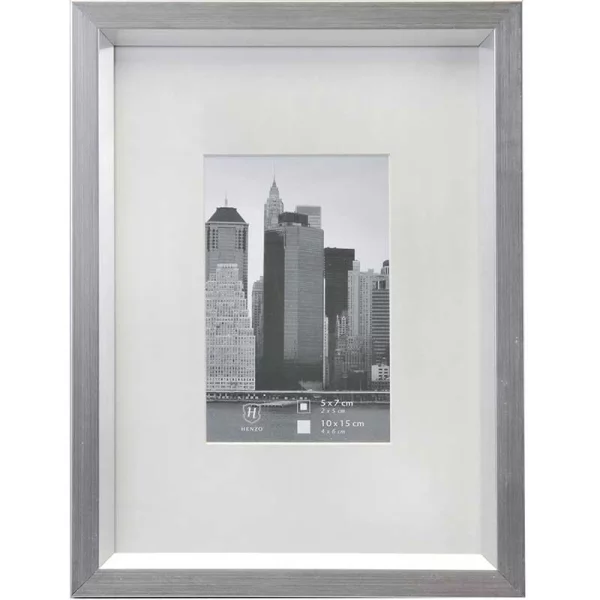 Kunststoff Bilderrahmen Metallica mit Passepartout 24x30 cm (15x20 cm) | Silber | Normalglas (2 mm)