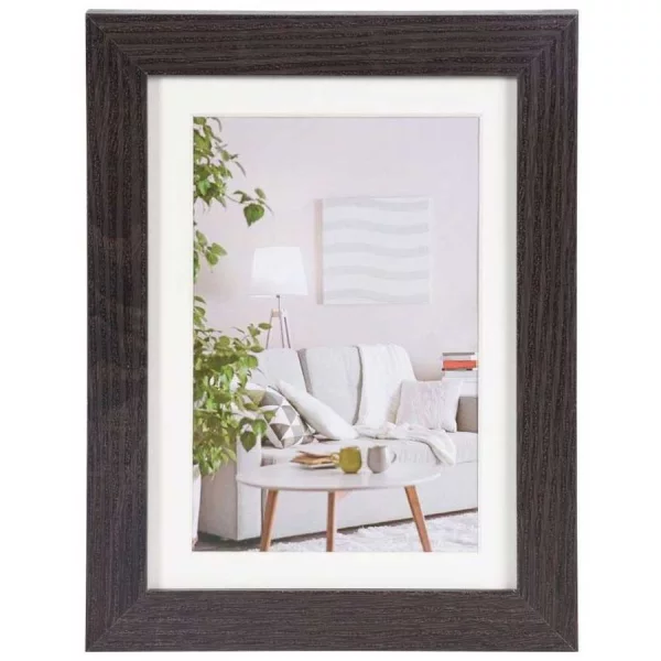 Holz Bilderrahmen Modern (MDF) mit Passepartout 13x18 cm (10x15 cm) | Braun | Normalglas (2 mm)