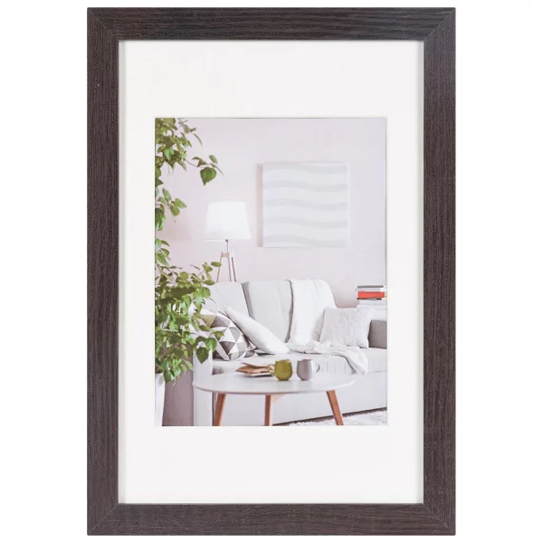 Holz Bilderrahmen Modern (MDF) mit Passepartout 10x20 cm (7x15 cm) | Dunkelbraun | Normalglas (2 mm)