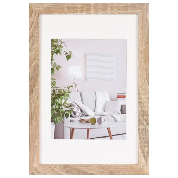 Holz Bilderrahmen Modern (MDF) mit Passepartout 70x70 cm (60x60 cm) | Hellbraun | Normalglas (2 mm)