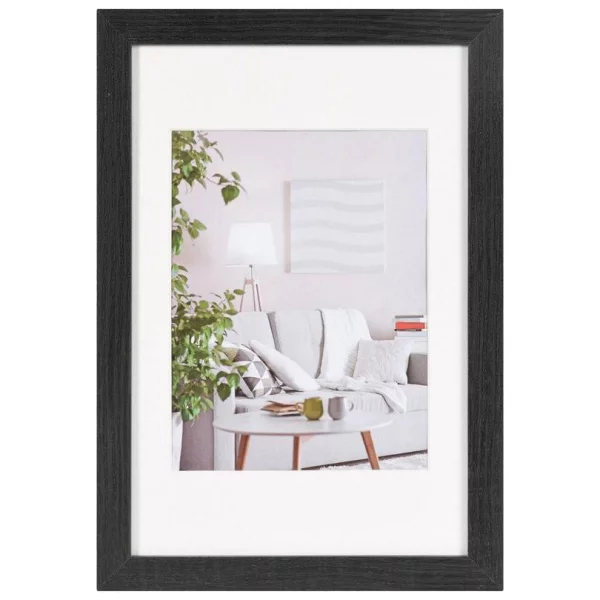 Holz Bilderrahmen Modern (MDF) mit Passepartout 10x20 cm (7x15 cm) | Schwarz | Normalglas (2 mm)