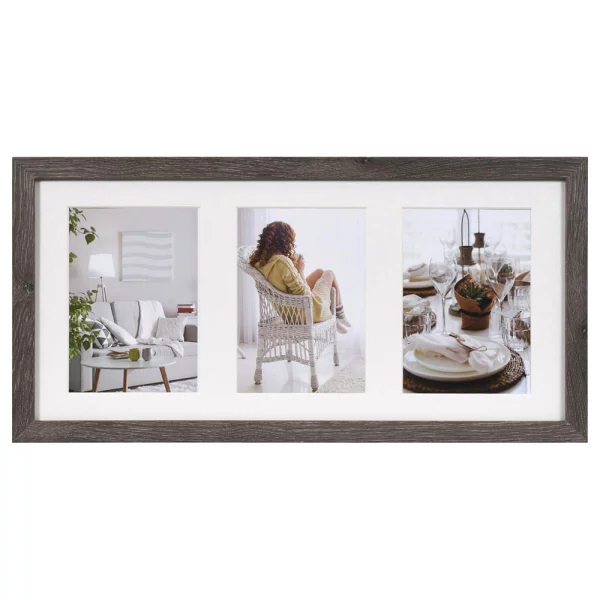 Holz Bilderrahmen Modern für mehrere Bilder 3x13x18 cm | Dunkelgrau | Normalglas (2 mm)