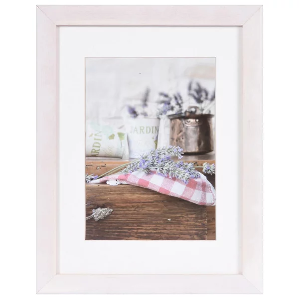 Holz Bilderrahmen Jardin mit Passepartout 10x15 cm (7x10 cm) | Weiß | Normalglas (2 mm)