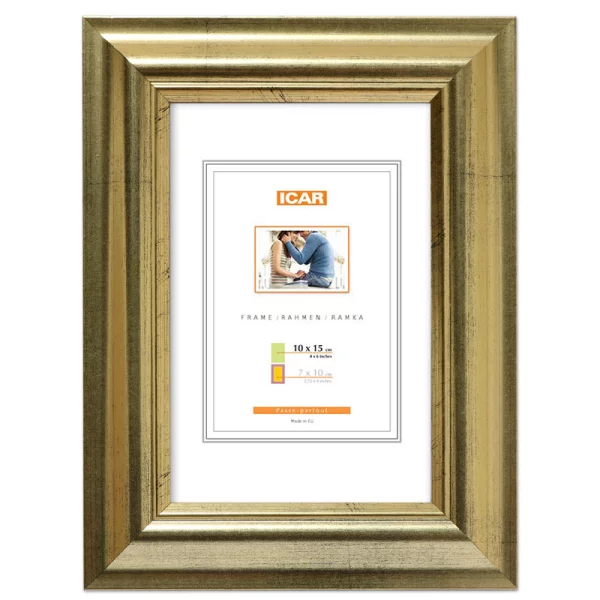 Holz Bilderrahmen Lunex 21x29,7 cm (A4) | Gold | Normalglas (2 mm)