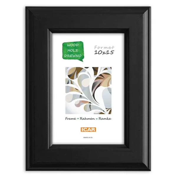 Holz Bilderrahmen Rivon 10x15 cm | Schwarz | Normalglas (2 mm)