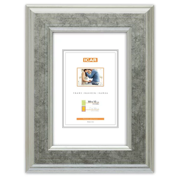 Holz Bilderrahmen Rivon 10x15 cm | Silber | Normalglas (2 mm)