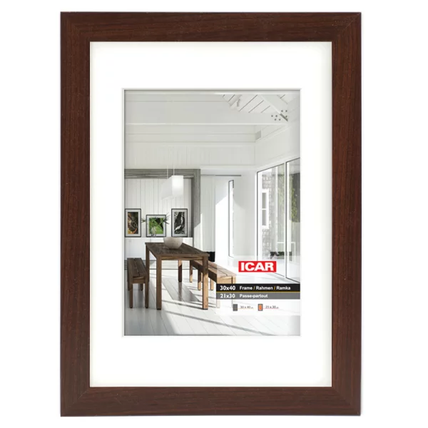 MDF Bilderrahmen Osara mit Passepartout 14,8x21 cm (10x15 cm) | Dunkelbraun | Normalglas (2 mm)