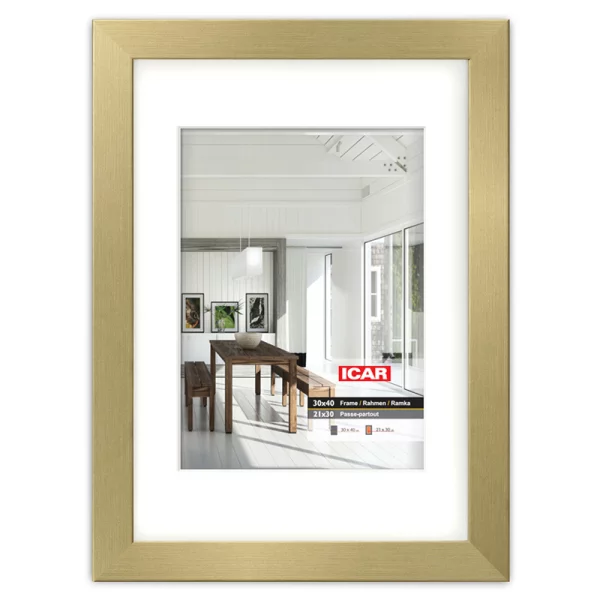 MDF Bilderrahmen Osara mit Passepartout 14,8x21 cm (10x15 cm) | Gold | Normalglas (2 mm)