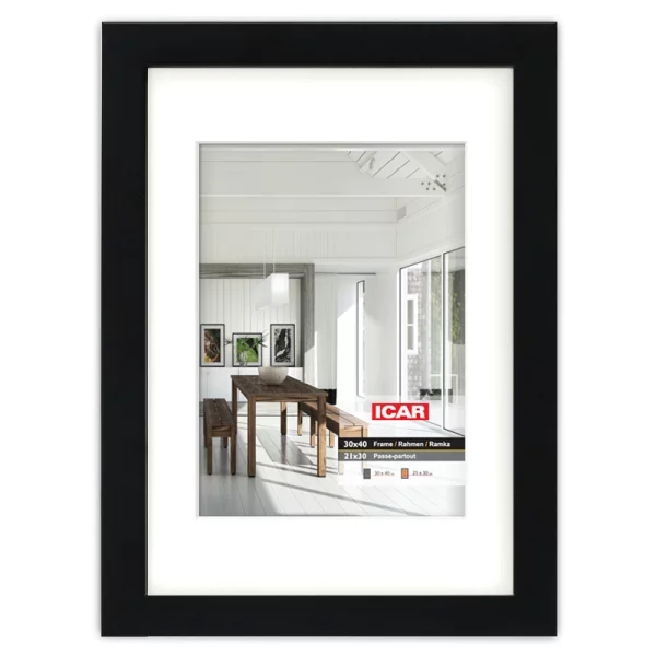 MDF Bilderrahmen Osara mit Passepartout 14,8x21 cm (10x15 cm) | Schwarz | Normalglas (2 mm)