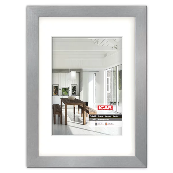 MDF Bilderrahmen Osara mit Passepartout 14,8x21 cm (10x15 cm) | Silber | Normalglas (2 mm)
