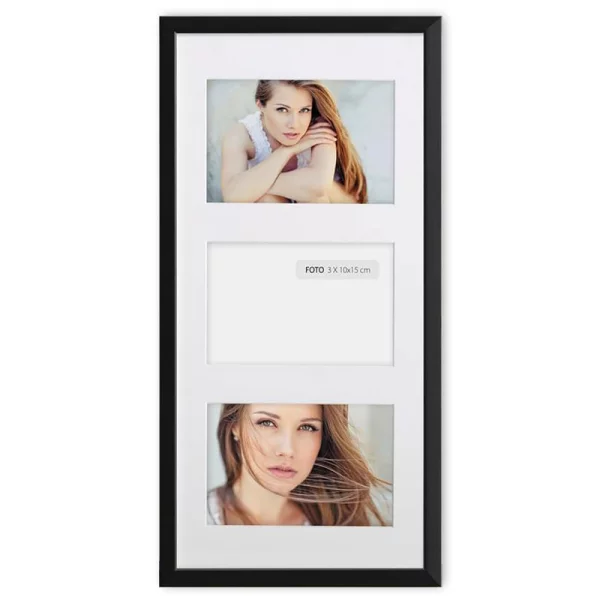 Holz Bilderrahmen Eirin für 3 Bilder 10x15 cm 3x10x15 cm | Schwarz | Normalglas (2 mm)
