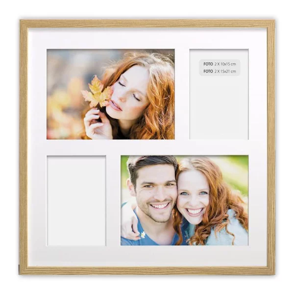Holz Bilderrahmen Avoro für 4 Bilder 10x15 cm, 15x21 cm 2x10x15 cm, 2x15x21 cm | Natur | Normalglas (2 mm)
