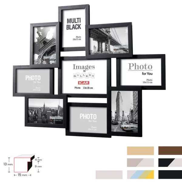 Bilderrahmen Collage aus Holz Liora für 9 Bilder 10x15 cm, 13x18 cm 
