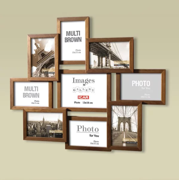 Bilderrahmen Collage aus Holz Liora für 9 Bilder 10x15 cm, 13x18 cm 8x10x15 cm, 1x13x18 cm | Braun | Normalglas (2 mm)