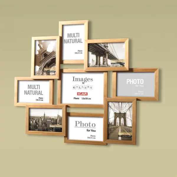 Bilderrahmen Collage aus Holz Liora für 9 Bilder 10x15 cm, 13x18 cm 8x10x15 cm, 1x13x18 cm | Natur | Normalglas (2 mm)