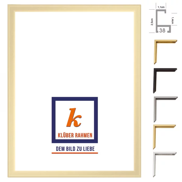 Aluminum kader Javier op maat goud mat, zijkanten geborsteld | normaal glas (2 mm)