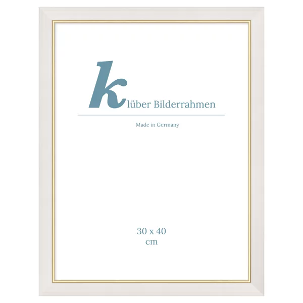 Holzrahmen Bescano 30x40 cm | Weiß, Goldkante | Normalglas (2 mm)