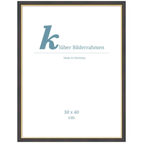 Holzrahmen Granada nach Mass Schwarz, Goldkante | Leerrahmen (ohne Glas und Rückwand)