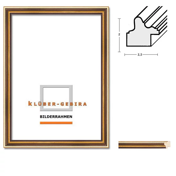 Cadre en bois Ferrol sur mesure brun-or | verre standard (2 mm)