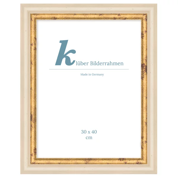 Houten kader Vilanova 20x30 cm | antiek ivoor, rand in antiek goud | normaal glas (2 mm)
