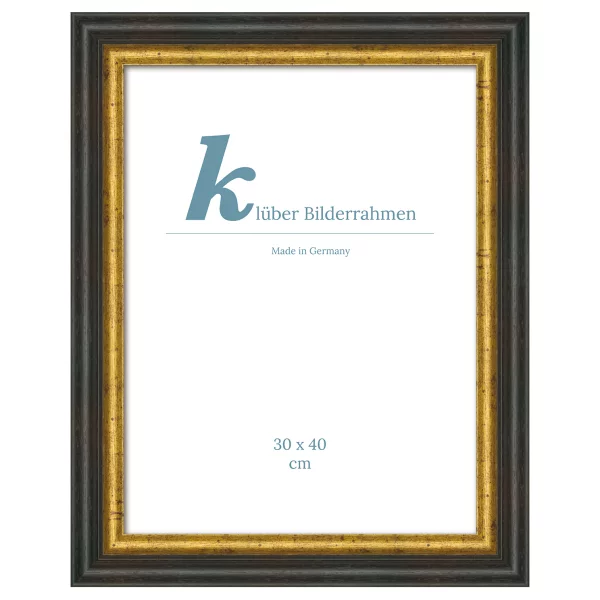 Houten kader Vilanova op maat antiek zwart, rand antiek goud | normaal glas (2 mm)