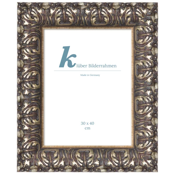 Barock Bilderrahmen Aragon 50x60 cm | Altsilber patiniert | Normalglas (2 mm)